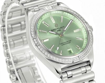 Breitling Chronomat Automatic 36 Series 2824 Movement Stainless Steel Mint Green Dial Watch with Diamond